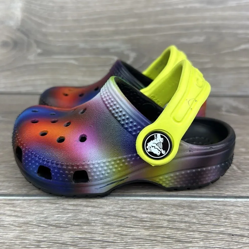 Crocs Iconic Comfort Toddler Girl Sz 5 Tie Dye Ombre Slip On Clogs Sandals